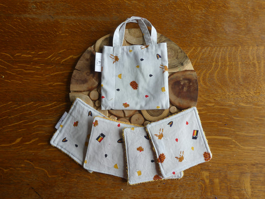 Lot de 4 lingettes lavable avec le mini tot bag - "a pouf ouille"